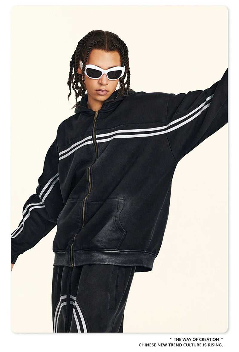 ZODF Retro 2024 Winter Men Zipper Fleece Hoodies Unisex Oversized Washed 360gsm Sport Knitted Hooded Coat HY0905