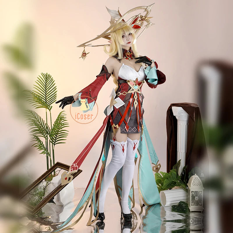 Genshin Impact Alice Cosplay Costume Wig Dress Uniform Headwear Carnival Halloween Party Women Girls Holiday Role Play Outfit