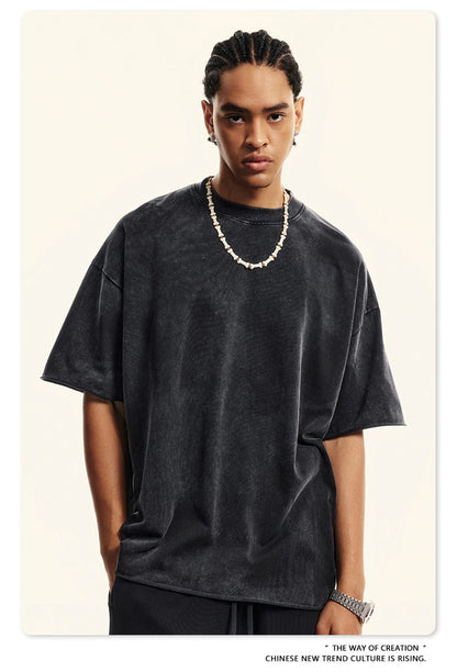 ZODF Retro 2024 Summer Men Washed Cotton T-Shirts  Unisex Women 310gsm Distressed Hem Loose Edge T Shirt Brand Tees HY0808