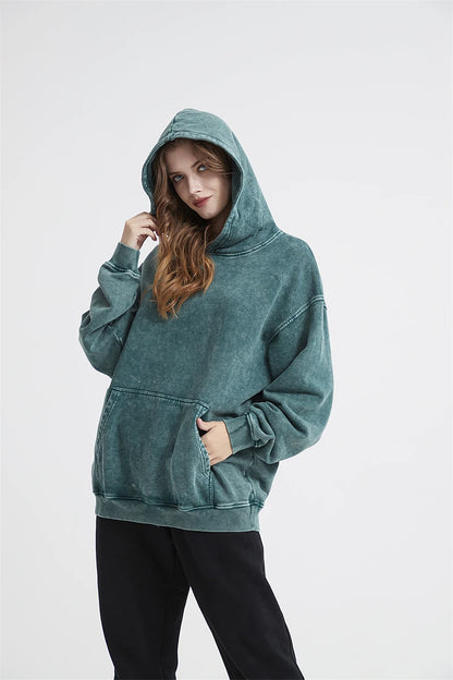 ZODF Autumn Winter Men 420gsm Heavyweight Washed Cotton Hoodie Streetwear Sweatshirt HY0307