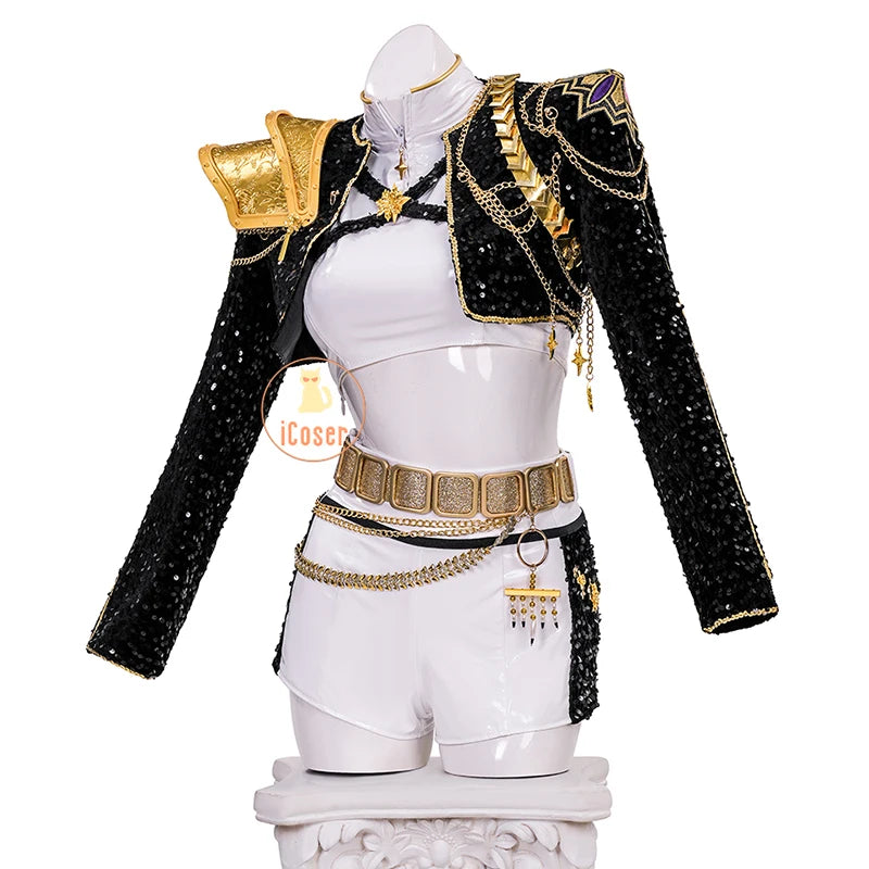 KPop Demon Hunters Rumi Cosplay Costume Black Gold Stage Costume Uniform Huntrix Performance Outfit Halloween Party Women Girls