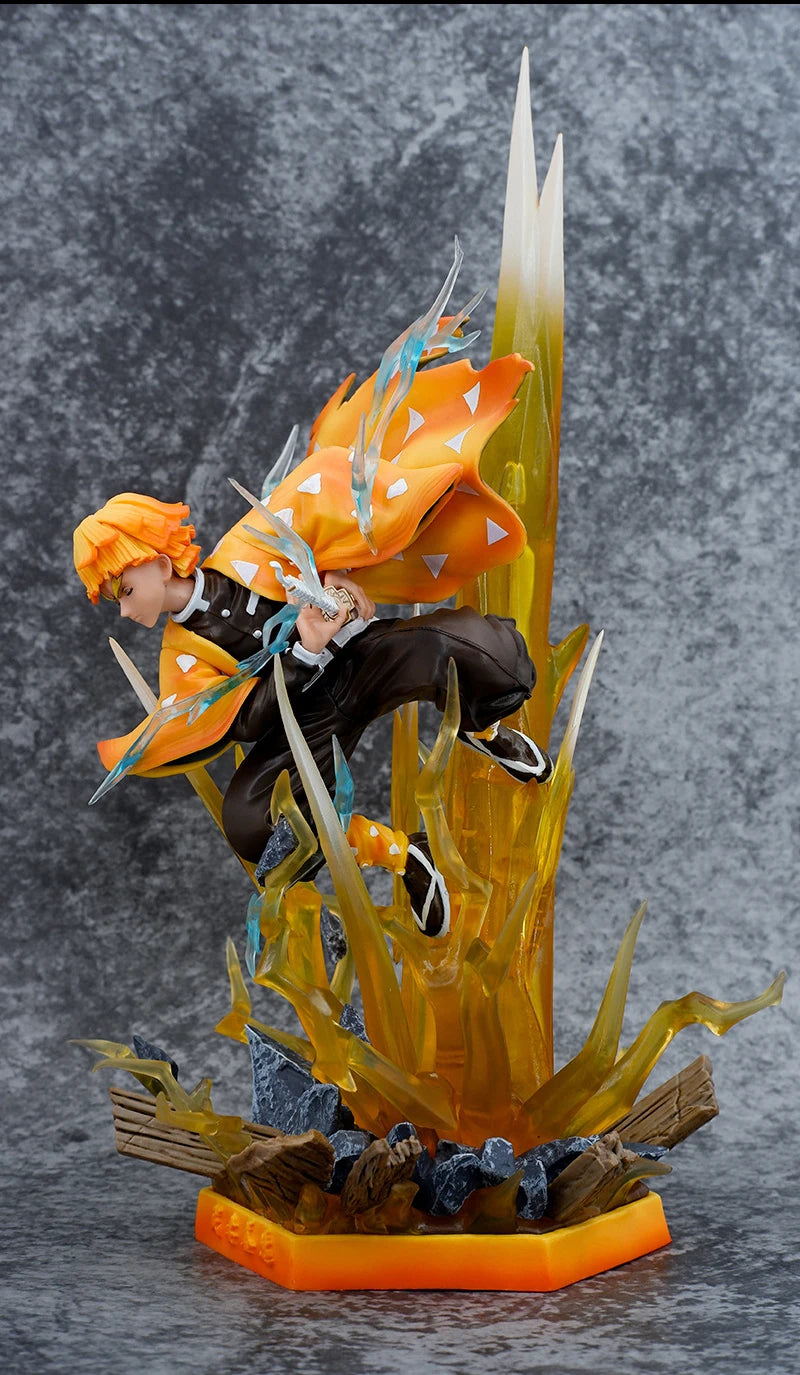Demon Slayer Figure Agatsuma Zenitsu Double-Headed Luminescable Action Figurine Decoration Model Toys Gift 35cm Anime Statue Pv