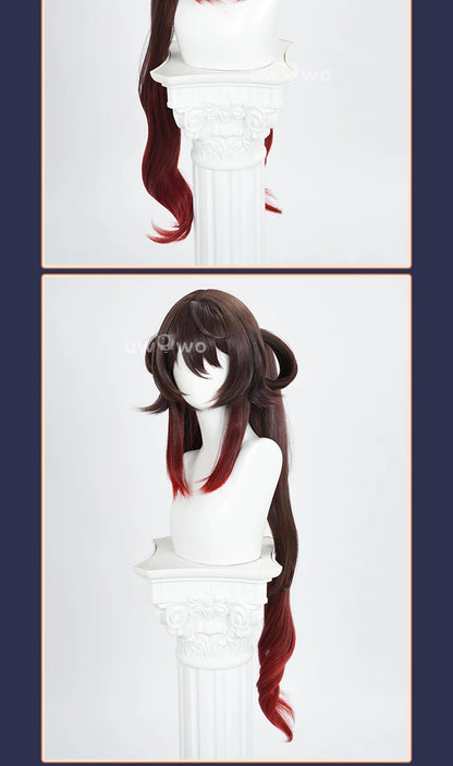 UWOWO Hutao Wig Game Genshin Impact Hutao Cherries Snow Laden outfit Cosplay Wig Long Brown Hair