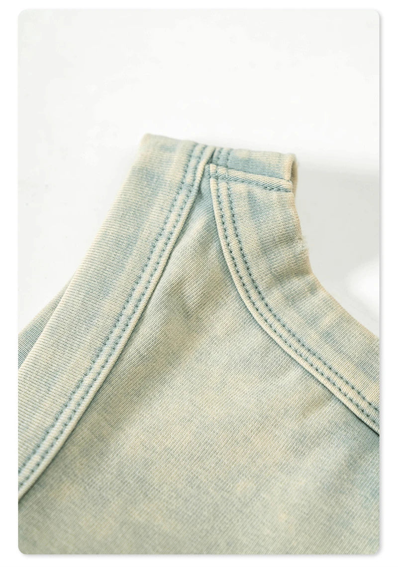 ZODF Women 2024 Summer Washed Tank Tops Female Hotsweet Girls 235gsm Slim Pleated Arc Hem Camisole TEE Streetwears HY0795