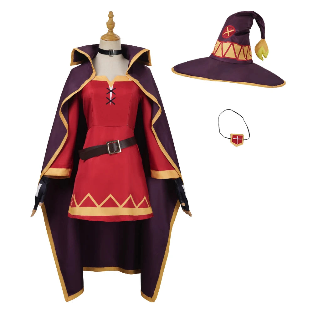 Anime Megumin Cosplay Costume Women Polyester Dress and Wig Set