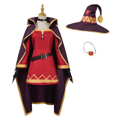 Anime Megumin Cosplay Costume Women Polyester Dress and Wig Set