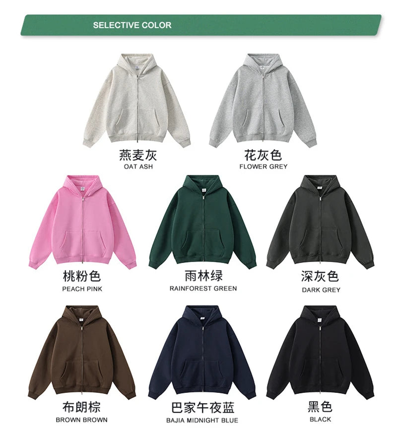 ZODF Fashion Winter 345gsm Boxy Fleece Zipper Hoodie For Men Unisex Cusual Loose Fit Warm Hooded Coat Outwears HY1178