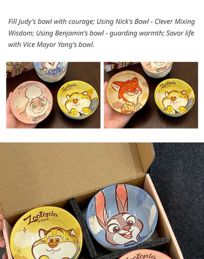 New Zootopia Disney Judith Nick 4 Cute Cartoon Ceramic Rice Bowl Home Festival Gift High Beauty Tableware