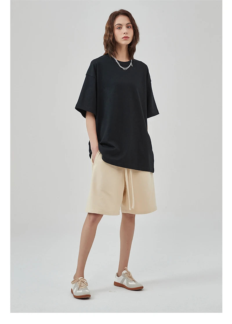ZODF Summer Men 100% Cotton Solid Oversized Heavyweight 305gsm No-Shrink T-Shirt HY0165