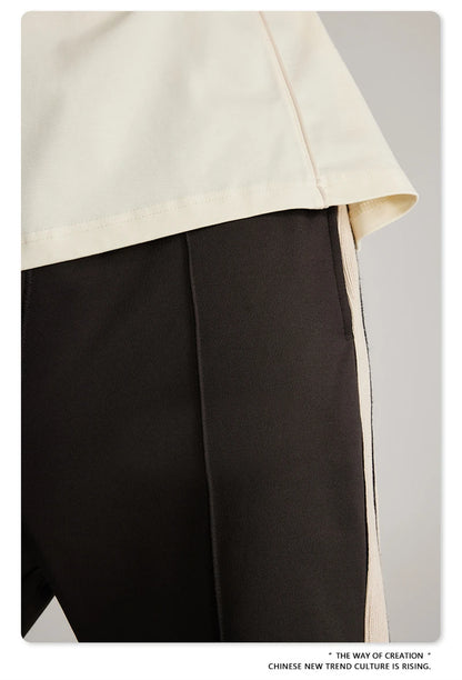 ZODF Spring Summer 275GSM Basic Side Webbing Trousers For Men Unisex American Retro Casual Sports Straight Pants HY0540