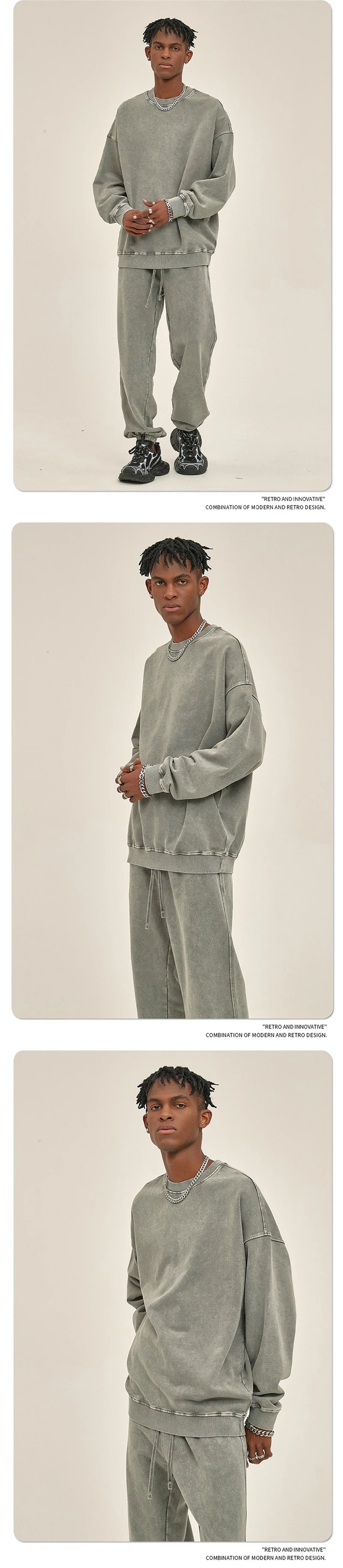 ZODF Retro Autumn Men Batik Washed Cotton Sweatshirts Unisex Loose 420gsm Terry O Neck Pullovers Streetwears HY0665