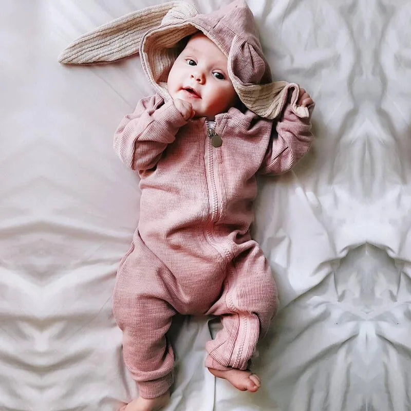 Baby Rompers Boys Girls Newborn 0 to 3 6 9 12 18 Months Boutique Cotton Long Sleeve Rabbit Ear Infant Onesie Spring Fall Clothes