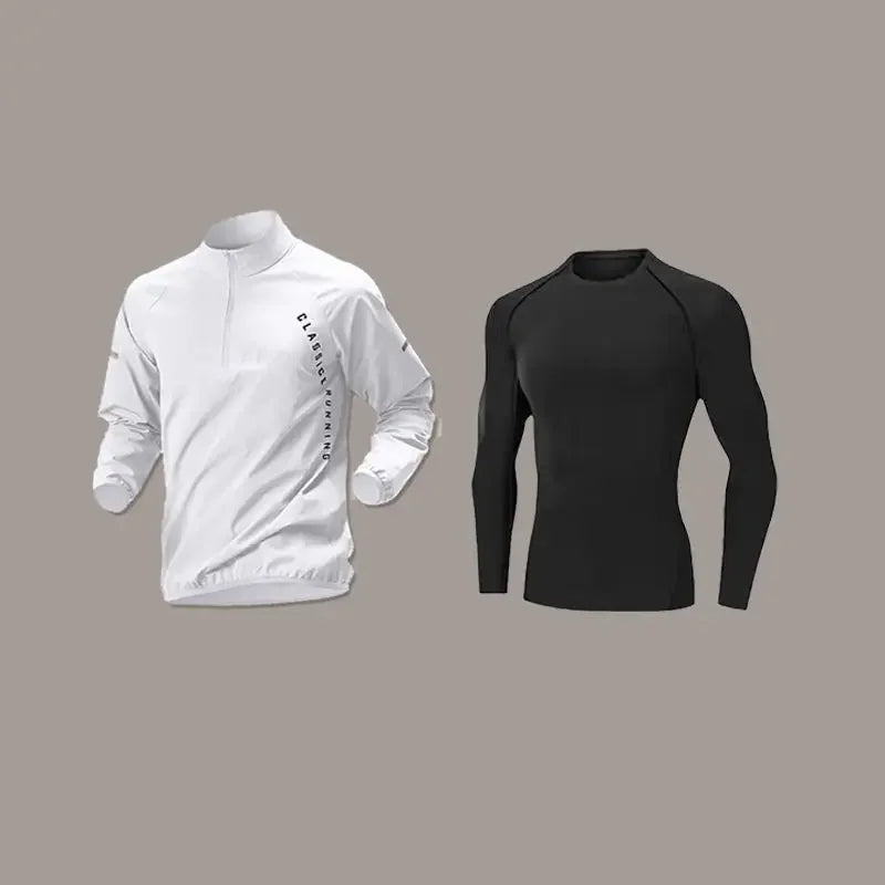 Men’s Quick-Dry Autumn Long-Sleeve Zipper Sports Set for Running Cycling Gym and Training - 1White 1Black / M