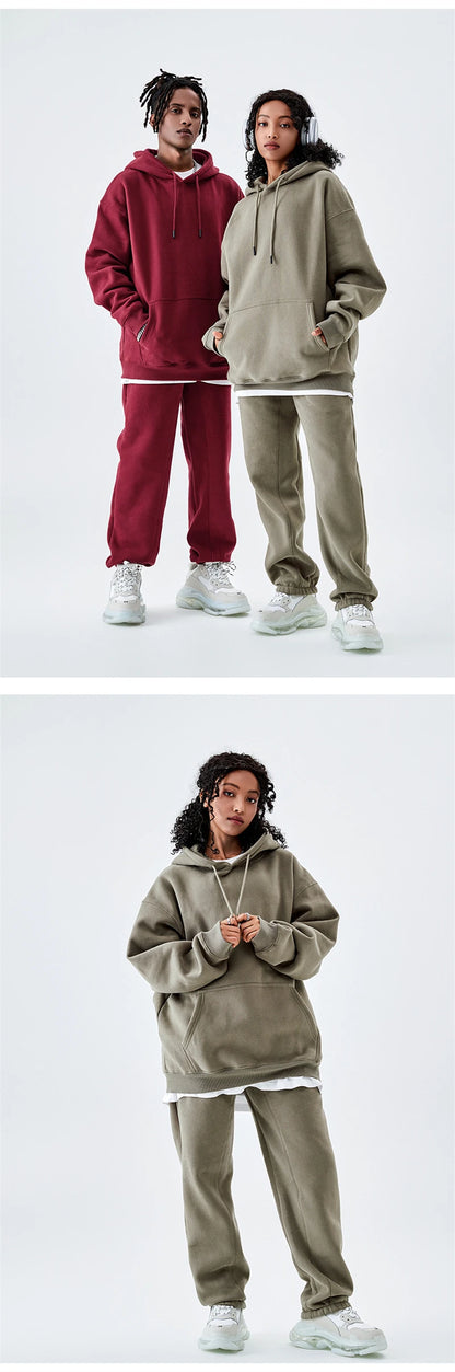 ZODF Casual Winter Men 350gsm Fleece Hoodie Unisex Loose Warm Solid Hooded Sweatshirt Pullover 18 Colors HY0728