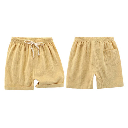 90-160cm Linen Shorts for Boys Teen Short Pants Cotton Loose Casual Toddler Girl Shorts Blank Navy Blue Green Yellow Kids Shorts