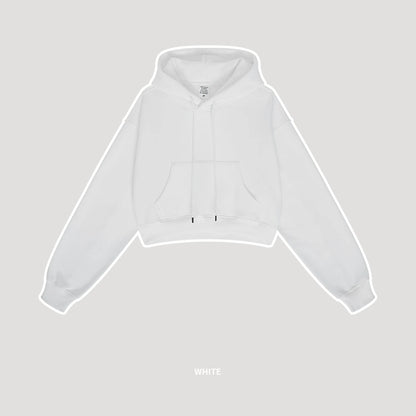 ZODF Chic Sexy Women Super-short Fleece Cropped Hoodies Girl Female Hip Hop Loose 345gsm Solid Hooded Pullover Streetwear HY0340