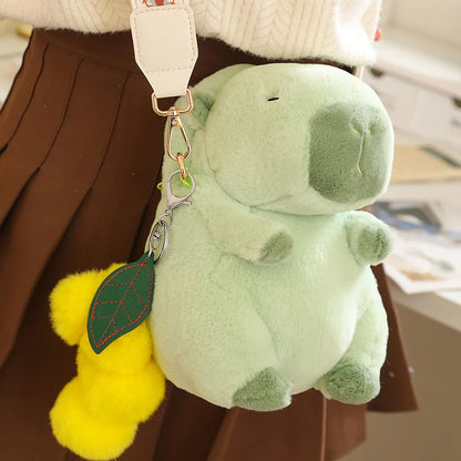 High Quality Fluffy Capybara Plush Bag Furry Stuffed Animal Capybara Soft Shoulder Bag with Cute Fruit Charm Decor for Girl