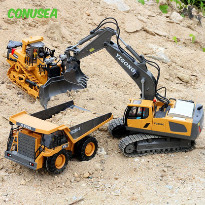 RC Excavator Bulldozer Truck Toy for Boys 2.4G Remote Control Dumper Engineering Vehicle Tractor Crawler Birthday Gift