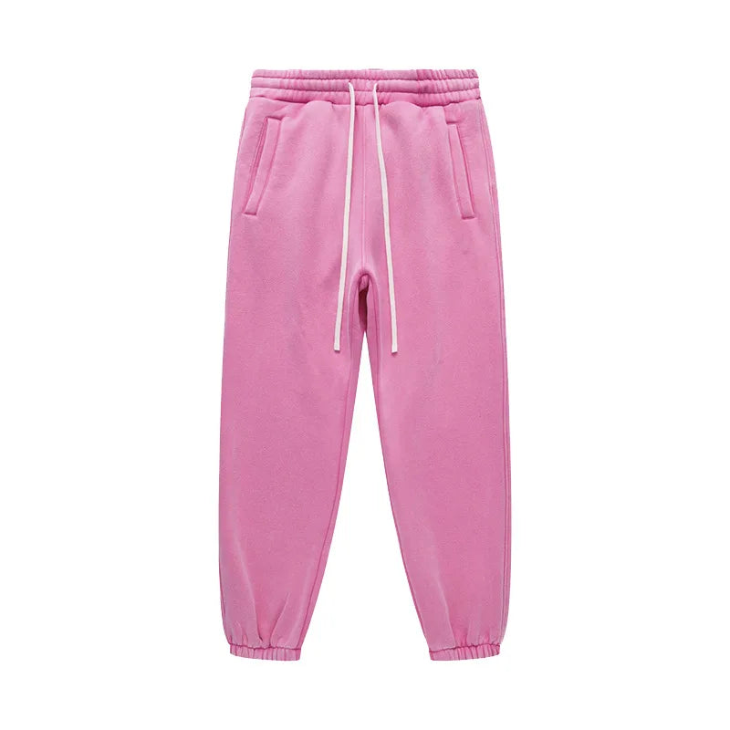 ZODF Vintage Men 360gsm Thick Fleece Sweatpants Women Unisex Loose Washed Distressed Warm Joggers Pants For Winter HY0749