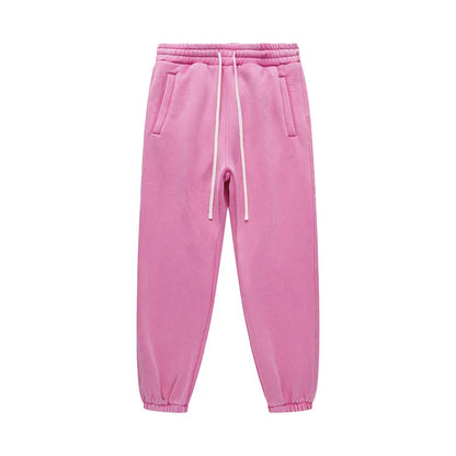 ZODF Vintage Men 360gsm Thick Fleece Sweatpants Women Unisex Loose Washed Distressed Warm Joggers Pants For Winter HY0749