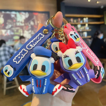 Anime Cartoon Disney Keychain Mickey Mouse Stitch Figure Minnie Donald Duck Piglet Key Chain Model Kids Toys Children Gift