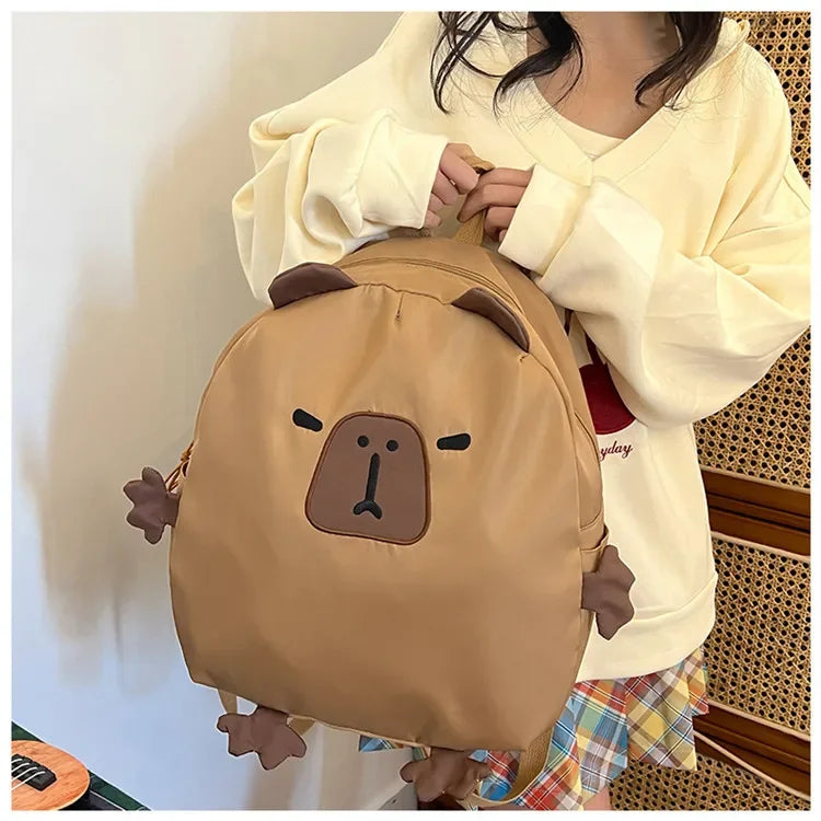 Kawaii Capybara Nylon School Bag Laptop Backpack Cartoon Children's Backpack Travel Casual Book Bags Large Capacity Backpack