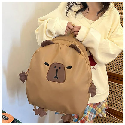 Kawaii Capybara Nylon School Bag Laptop Backpack Cartoon Children's Backpack Travel Casual Book Bags Large Capacity Backpack
