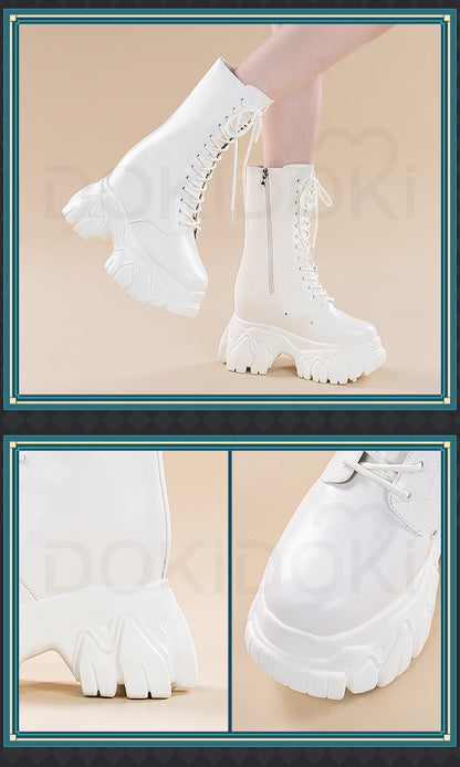 IN STOCK Women Cosplay Props 18cm Heightening Shoes DokiDoki Women Daily 12cm 11cm 18cm 22cm Black White Boots Shoes Halloween