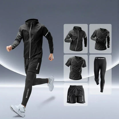 Men’s Sports Suits Fitness Clothes Tight-Fitting Quick-Drying Running Cycling Training Apparel for Autumn Night Workouts