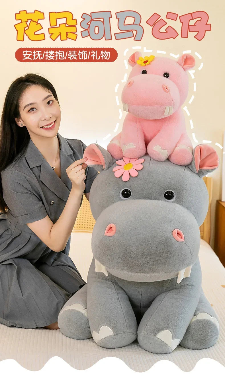 New 55cm Large Size Hippo Plush Toy Fluffty Kawaii Plushie Doll Simulation Hippo Doll Anime Cute Stuffed Animals Soft Plush Gift