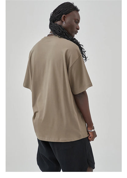 ZODF New Summer Men 275gsm Cotton T Shirts Unisex Women High Street Oversized FG Noshrink Solid T-Shirt Streetwears HY0152