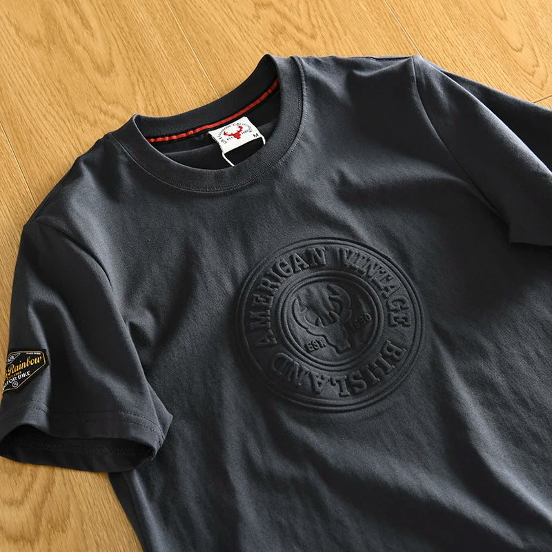 Summer New American Retro Short-sleeved O-neck 3D Printed T-shirt Men's Fashion Simple 100% Cotton Washed Casual Sport Tops