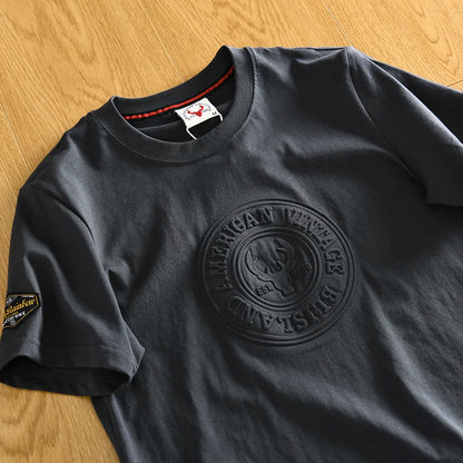 Summer New American Retro Short-sleeved O-neck 3D Printed T-shirt Men's Fashion Simple 100% Cotton Washed Casual Sport Tops