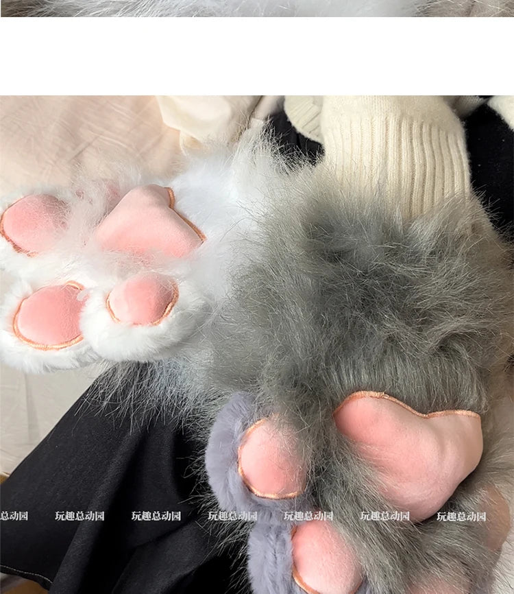 Anime Cute Cat Claw Glove Plush Toy Turn Into Cat Cosplay Props Funny Gloves White Black Grey Plushies Costume Accessories Glove