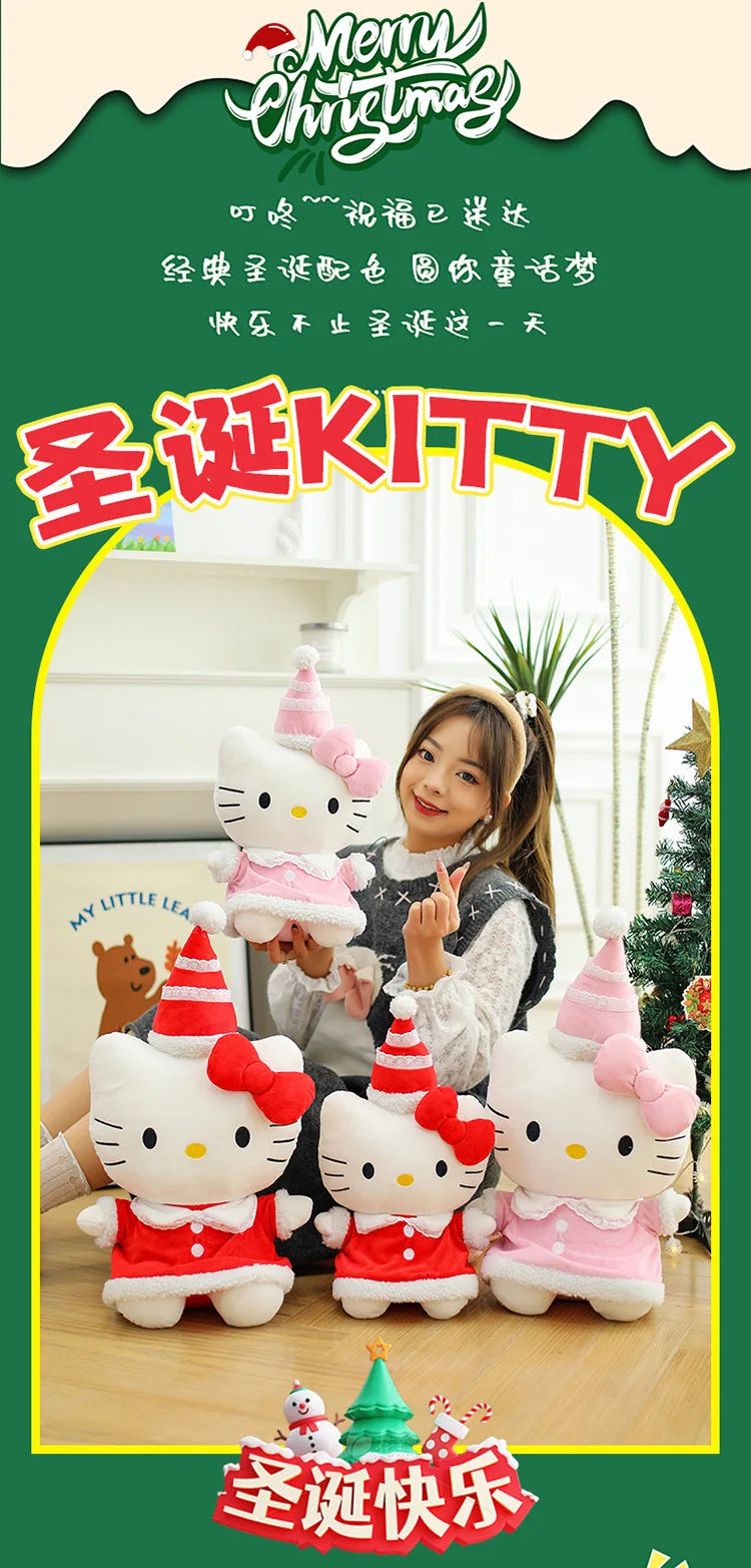New Sanrio Hallo Kitty Plush Toy Doll Pillow Christmas Kt Cat Plush Toy Cute Hat Kitty Doll Katie Cat Pillow Girl Holiday Gifts