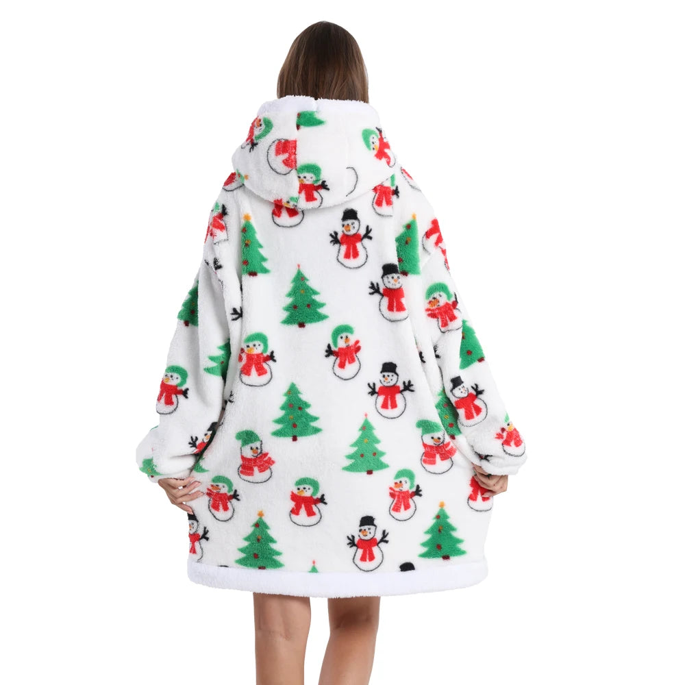 Oversized Hoodie Blanket for Adults Leopard Red Blue Black Fluffy TV Blanket Warm Thick Man Woman Winter Halloween Christmas Pjs