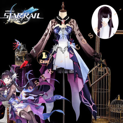 iCoser Honkai Star Rail Hysilens Cosplay Costume Wig Dress Headwear Amphoreus Halloween Party for Women Girls Carnival Cos Props