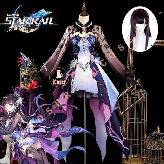 iCoser Honkai Star Rail Hysilens Cosplay Costume Wig Dress Headwear Amphoreus Halloween Party for Women Girls Carnival Cos Props