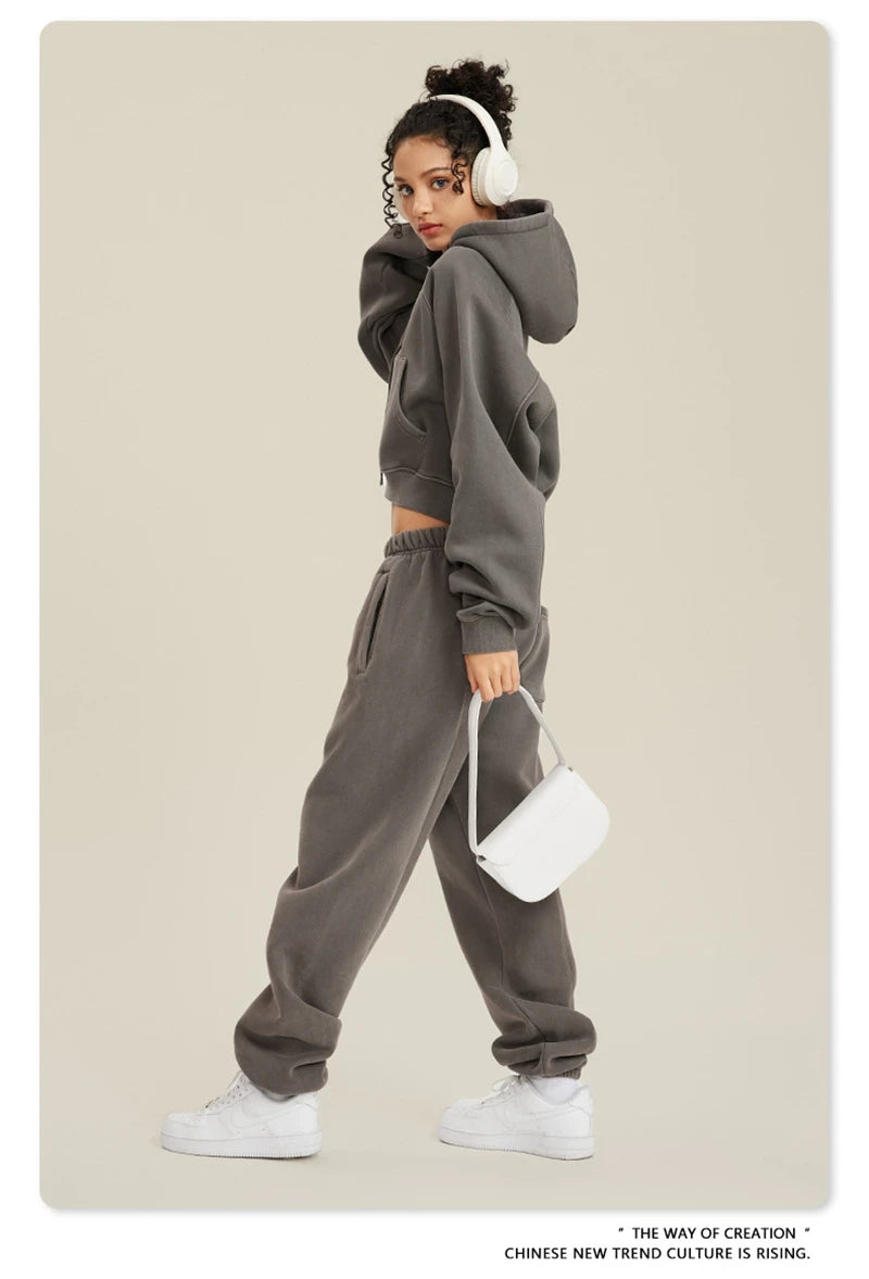 ZODF Women Hotsweet 2025 Winter Washed Fleece Crop Hoodies Girls Oversized Raglan Sleeve 400gsm Hooded Pullovers HY0648