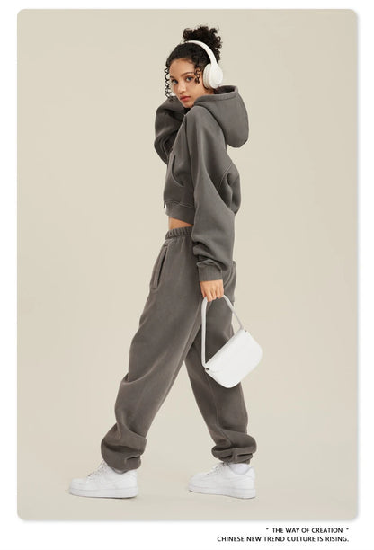 ZODF Women Hotsweet 2025 Winter Washed Fleece Crop Hoodies Girls Oversized Raglan Sleeve 400gsm Hooded Pullovers HY0648