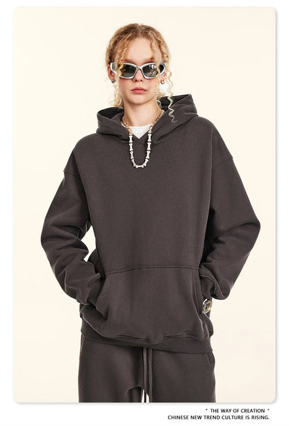 ZODF New 2024 Autumn Winter Men 345gsm Fleece Hoodies Unisex Women Relax Fit Warm Solid Hooded Pullovers Sweatshirts HY0863