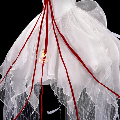 Wuthering Waves Phrolova Cosplay Costume Wig Dress White Spider Lily Layered Gown Headwear Halloween Party for Women Girls Props