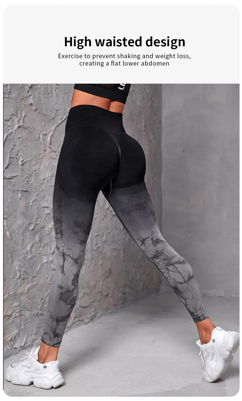 Women’s Seamless High Waist Push-Up Yoga Leggings Scrunch Tie-Dye Sports Fitness Running Joggings - black / S