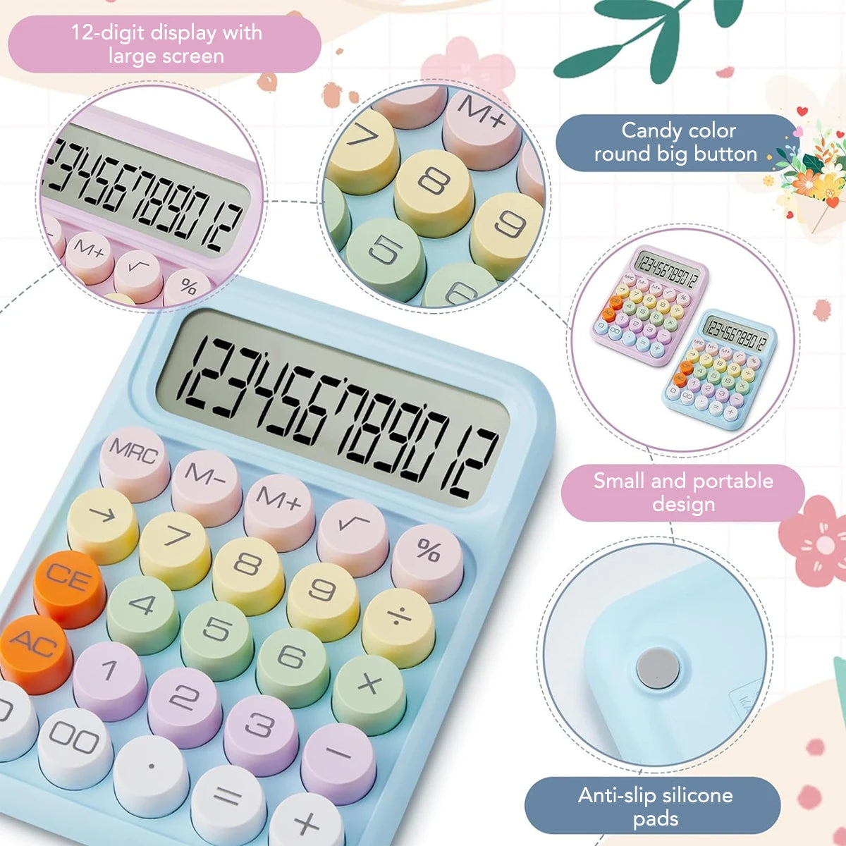 Keyboard Calculator Office 12-digit Mechanical Buttons Calculator Cute Candy Color School Supplies Students/Finance Stationery