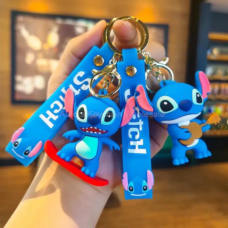 Wholesale Anime Disney Keychain Mickey Mouse Minnie Lilo & Stitch Cartoon Keyring Key Chain Car Pendant Kids Toys Gift