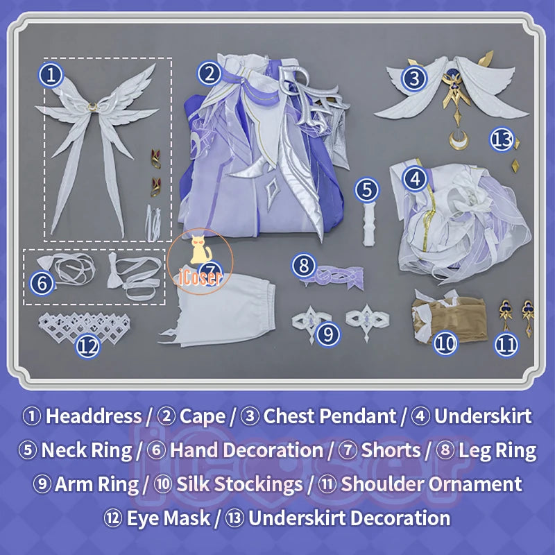 Genshin Impact Columbina Cosplay Costume Wig The Damselette Dress Uniform Eye Mask Eleven Fatui Harbingers Halloween Women Girls