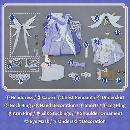 Genshin Impact Columbina Cosplay Costume Wig The Damselette Dress Uniform Eye Mask Eleven Fatui Harbingers Halloween Women Girls