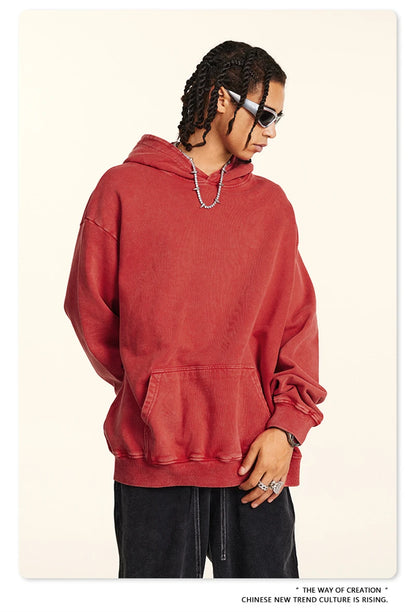 ZODF Retro Men Heavyweight Washed Cotton Hoodies Unisex Loose Thick 420gsm Hooded Sweatshirts Pullovers Coats HY0466