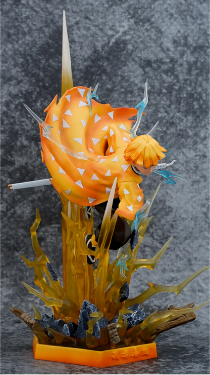 Demon Slayer Anime Agatsuma Zenitsu Figure Akaza Hakuji Figurine With Light Gk Statue Model Collection Room Decora Desk Toy Gift