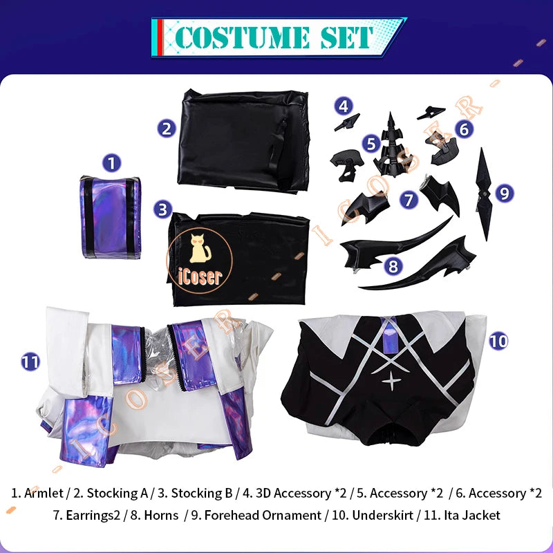 Arknights Eblana Dublinn Cosplay Costume Necrass Uniform Jacket Headwear Earrings Halloween Party for Women Girls Props iCoser